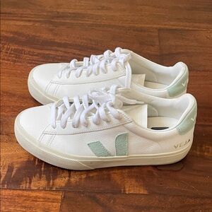 Veja White Leather Sneakers with Mint Accents